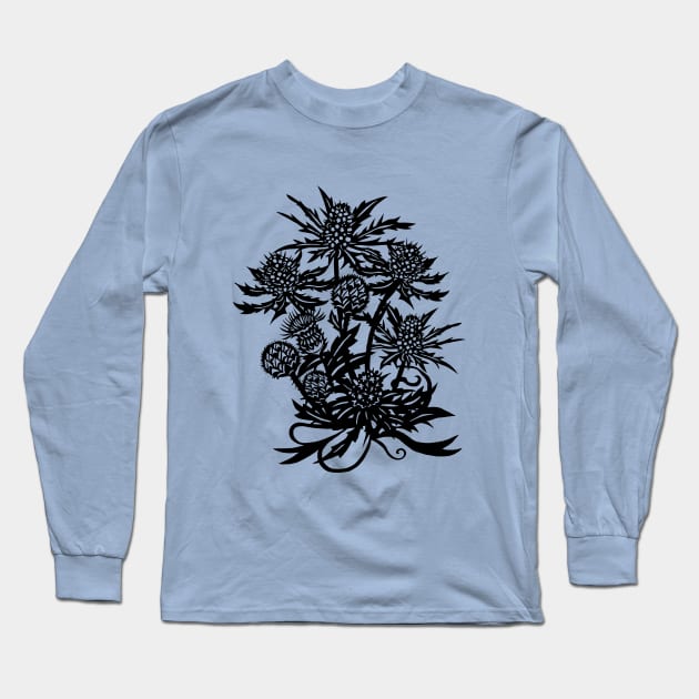 Spiky Thistle And Sea Holly Flowers Long Sleeve T-Shirt by papercuts